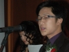 student award winner speaking  into microphone