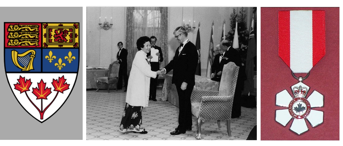 Jean Lumb shaking hands at an award ceremony for Order of Canada